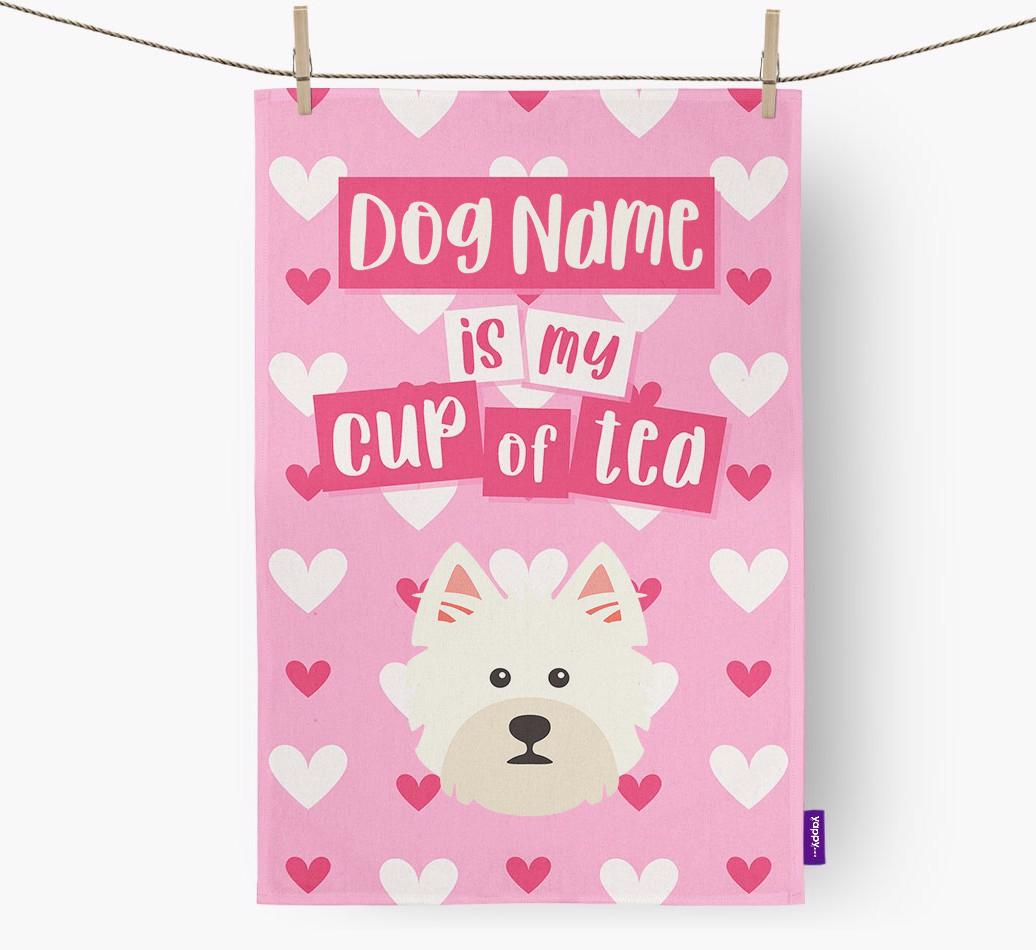 '{dogsName} is my cup of tea' Dish Towel with {breedFullName} Icon