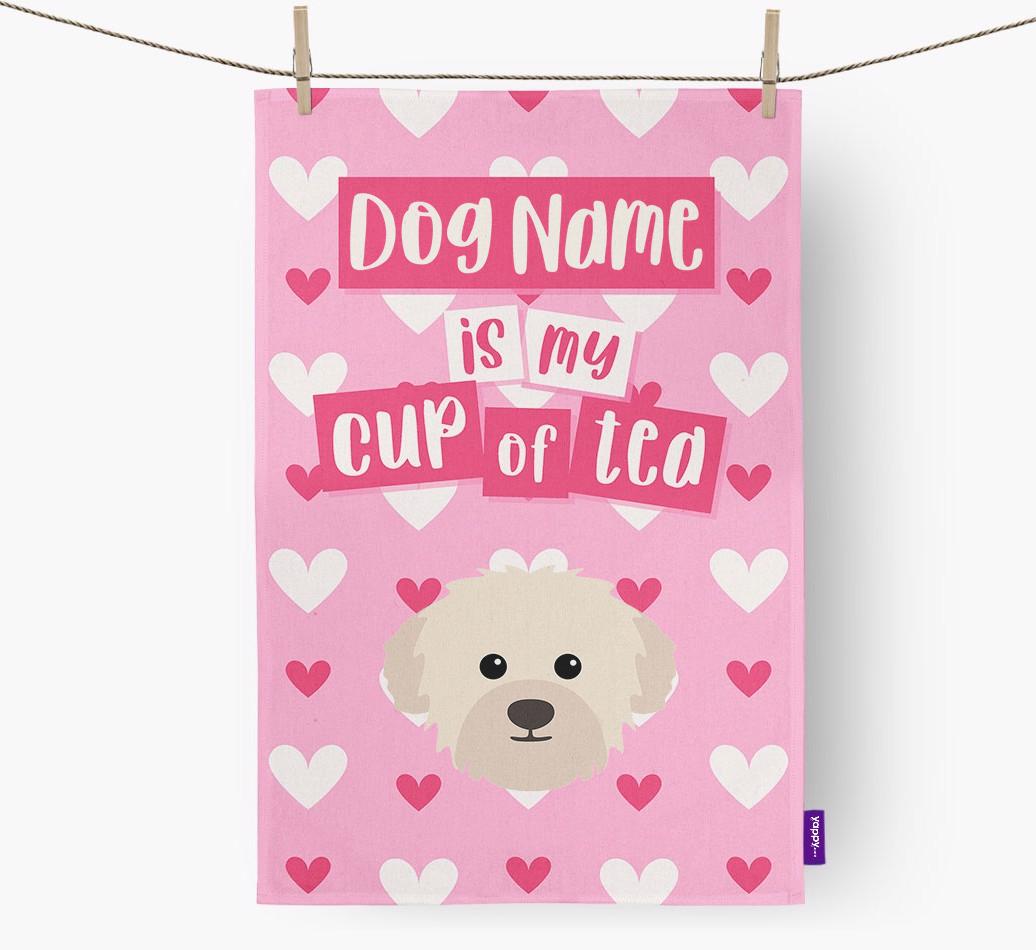'{dogsName} is my cup of tea' Dish Towel with {breedFullName} Icon