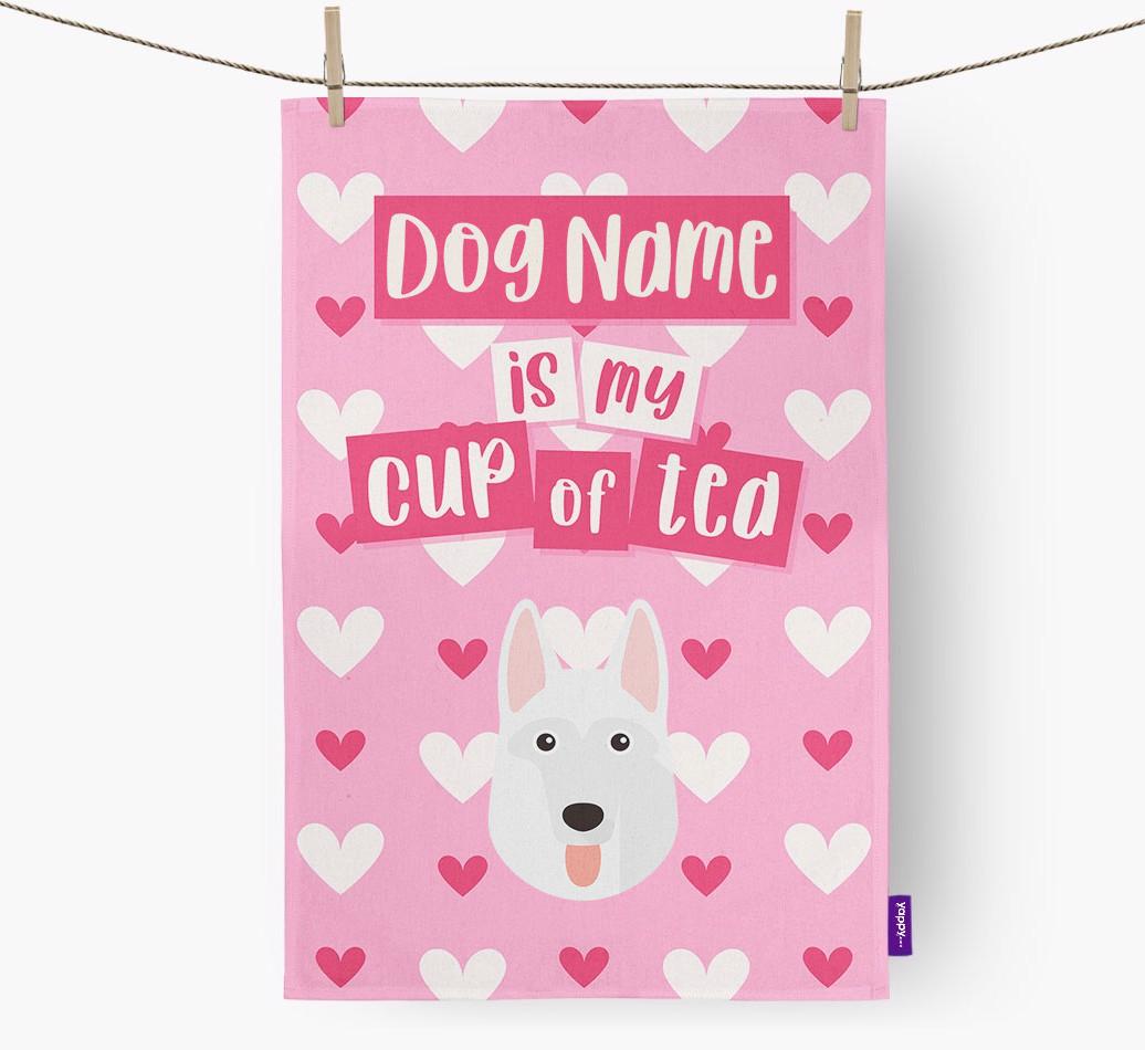 '{dogsName} is my cup of tea' Dish Towel with {breedFullName} Icon