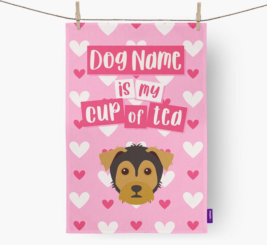 '{dogsName} is my cup of tea' Dish Towel with {breedFullName} Icon