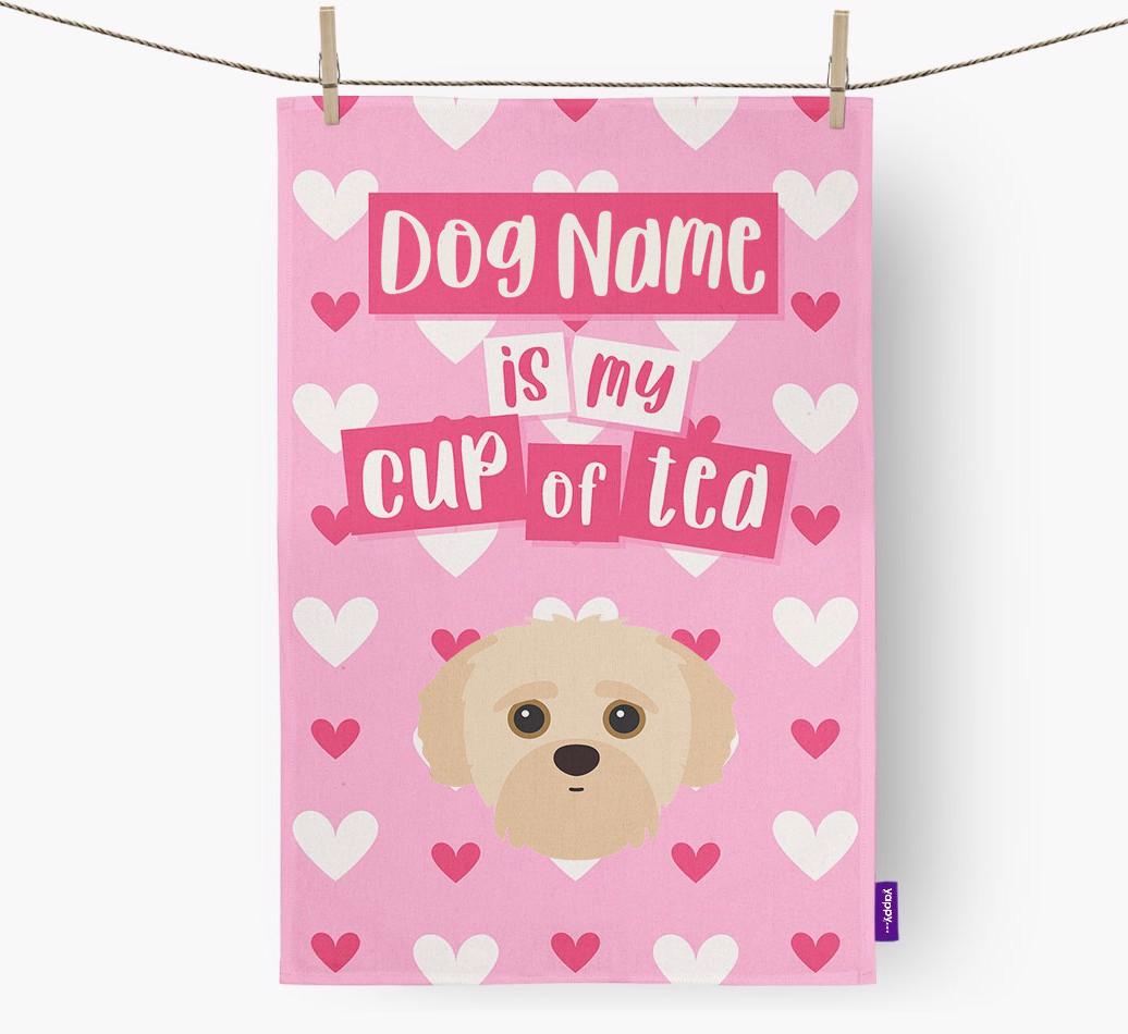 '{dogsName} is my cup of tea' Dish Towel with {breedFullName} Icon