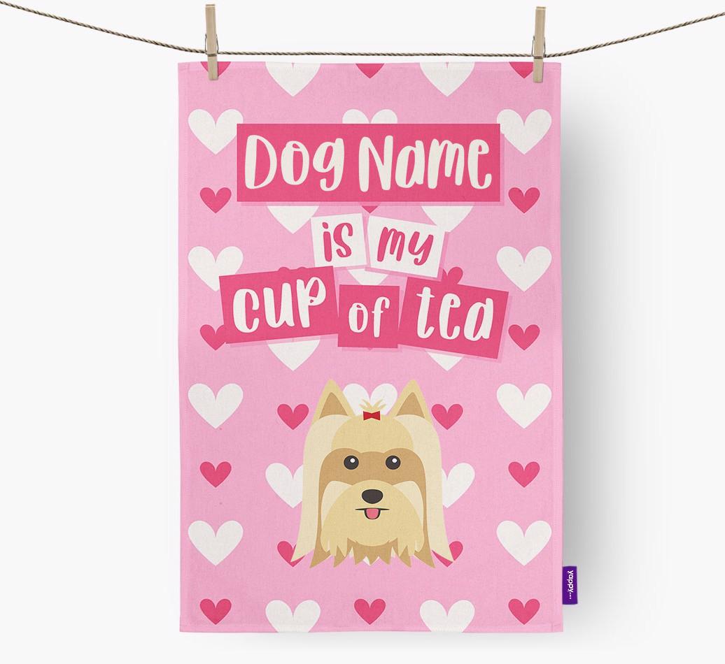 '{dogsName} is my cup of tea' Dish Towel with {breedFullName} Icon