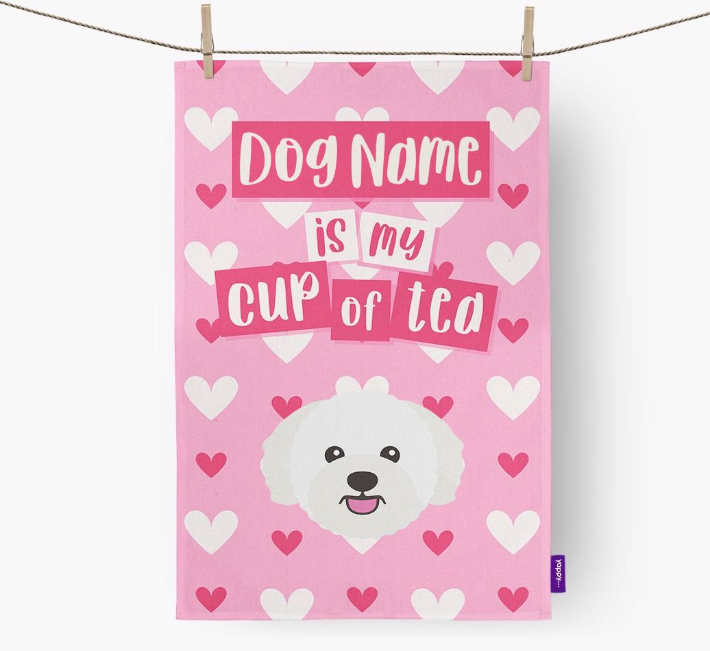 '{dogsName} is my cup of tea' Dish Towel with {breedFullName} Icon