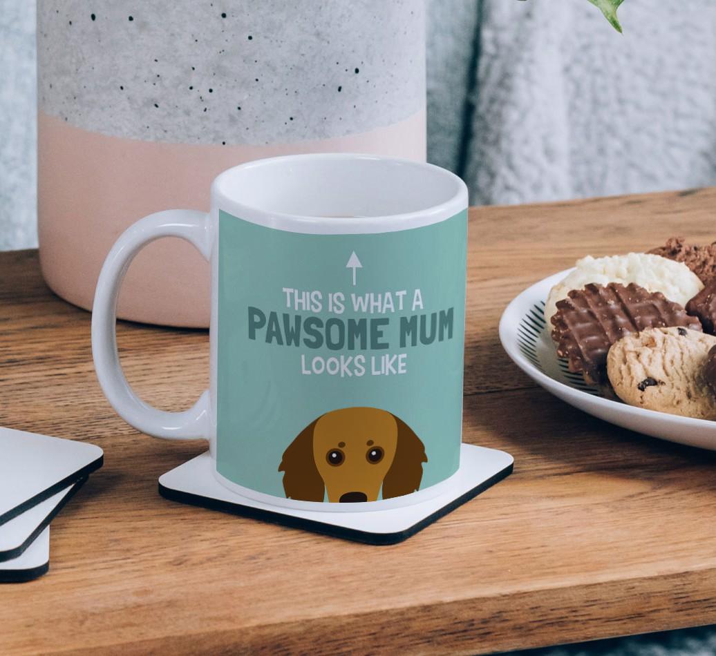 Pawsome Dog Mum: Mug with {breedFullName} Icon