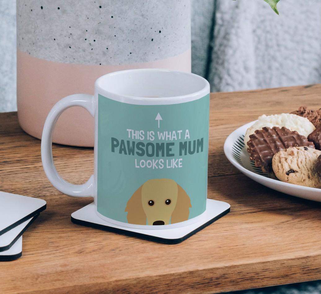 Pawsome Dog Mum: Mug with {breedFullName} Icon