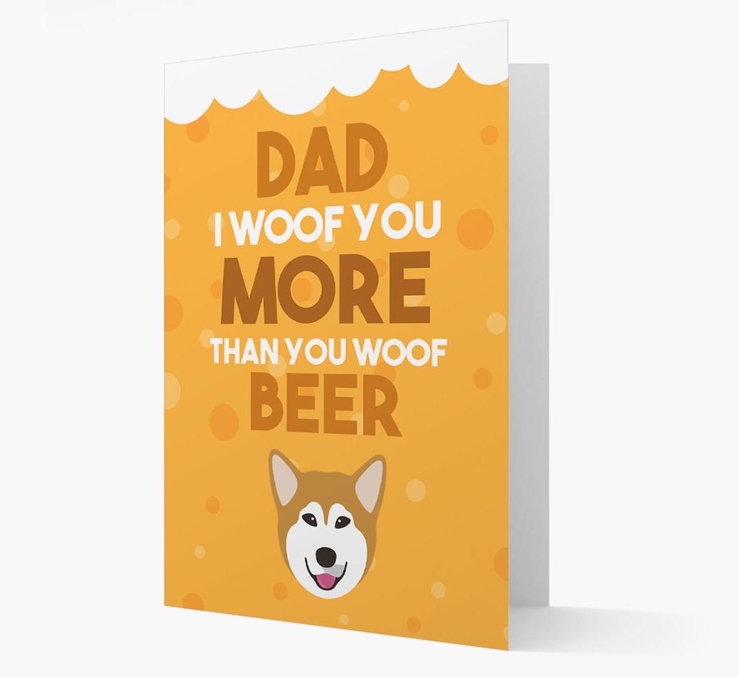 'Woof you more than you woof Beer' Card with {breedFullName} Icon
