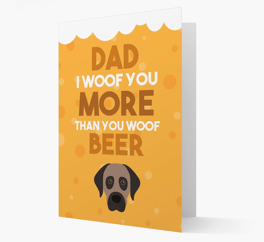 'Woof you more than you woof Beer' Card with {breedFullName} Icon