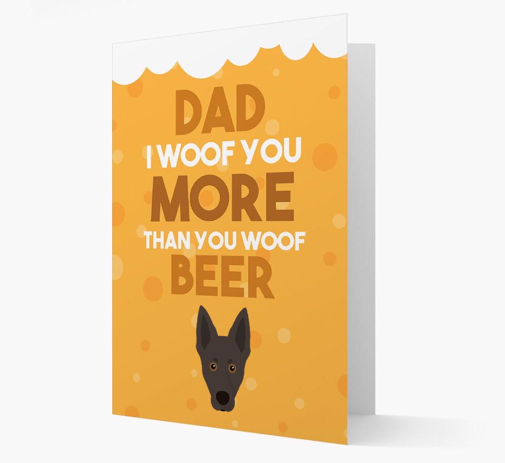 'Woof you more than you woof Beer' Card with {breedFullName} Icon