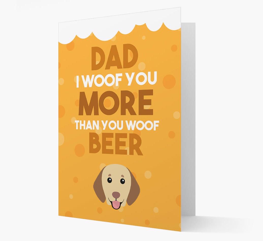 'Woof you more than you woof Beer' Card with {breedFullName} Icon