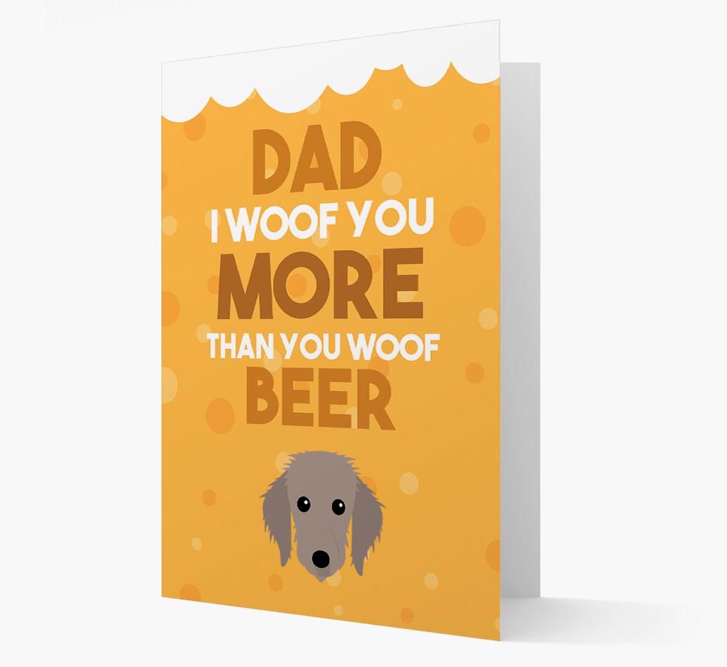 'Woof you more than you woof Beer' Card with {breedFullName} Icon