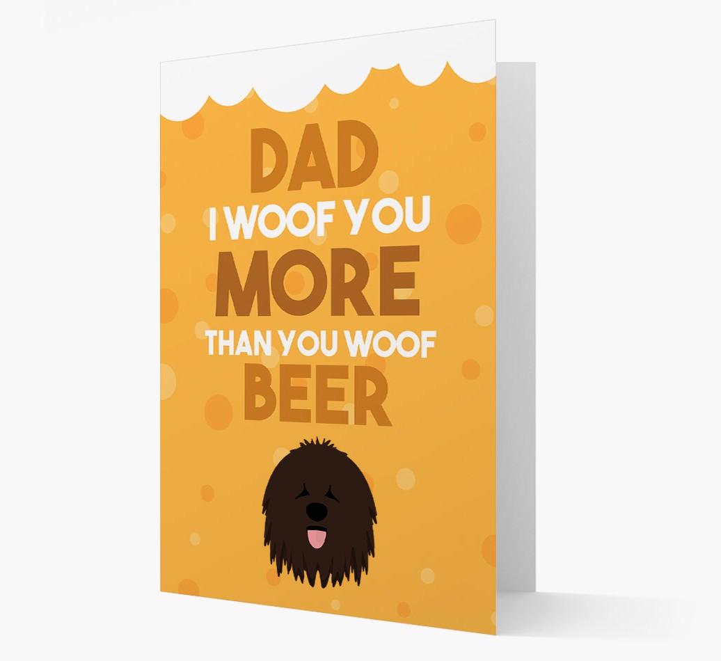 'Woof you more than you woof Beer' Card with {breedFullName} Icon