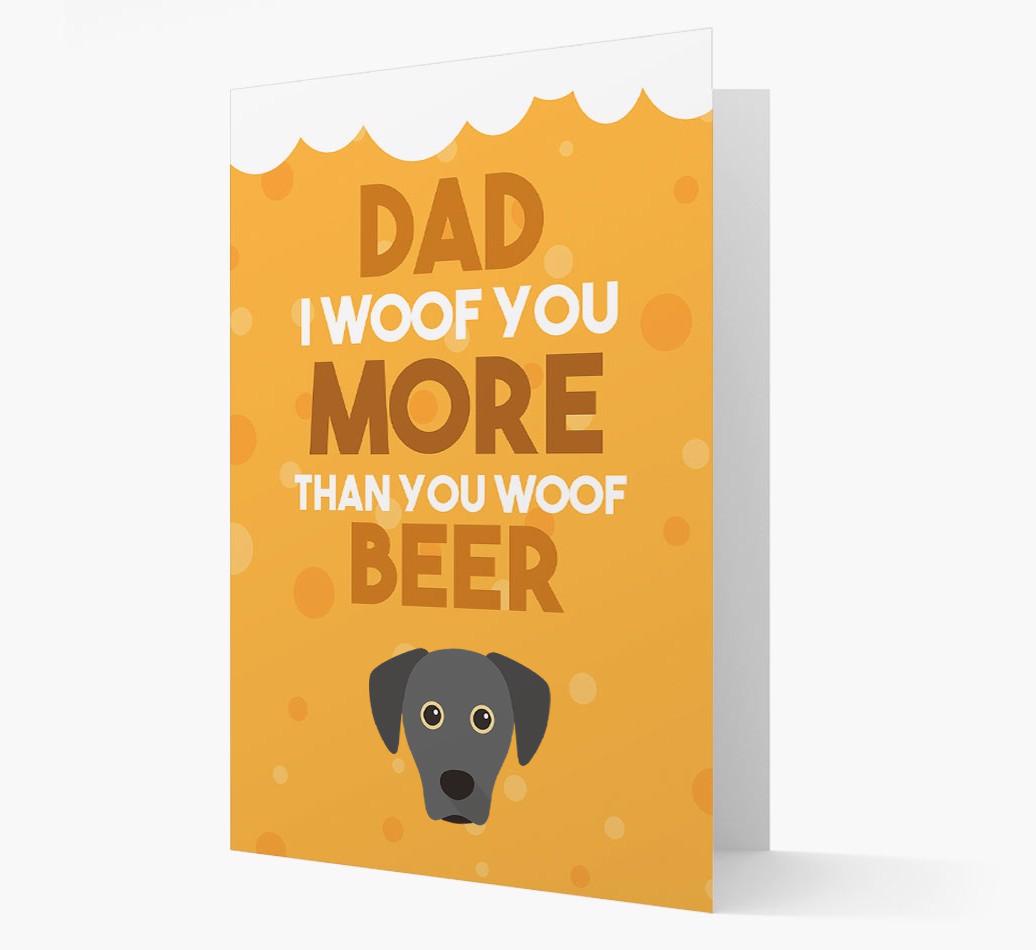 'Woof you more than you woof Beer' Card with {breedFullName} Icon