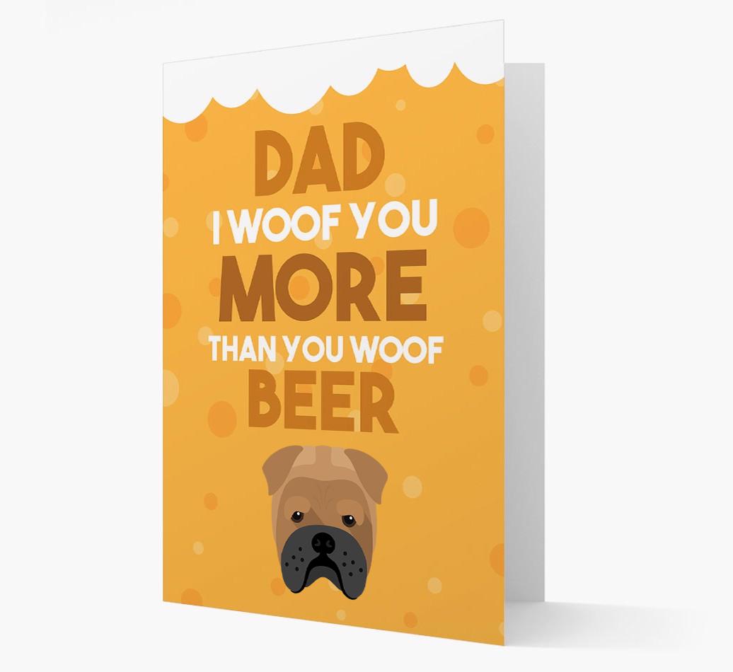 'Woof you more than you woof Beer' Card with {breedFullName} Icon