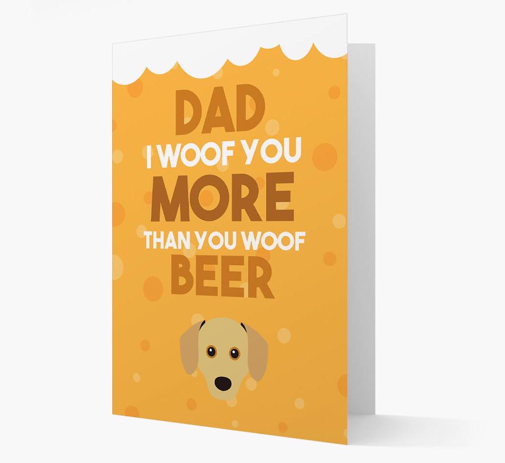 'Woof you more than you woof Beer' Card with {breedFullName} Icon