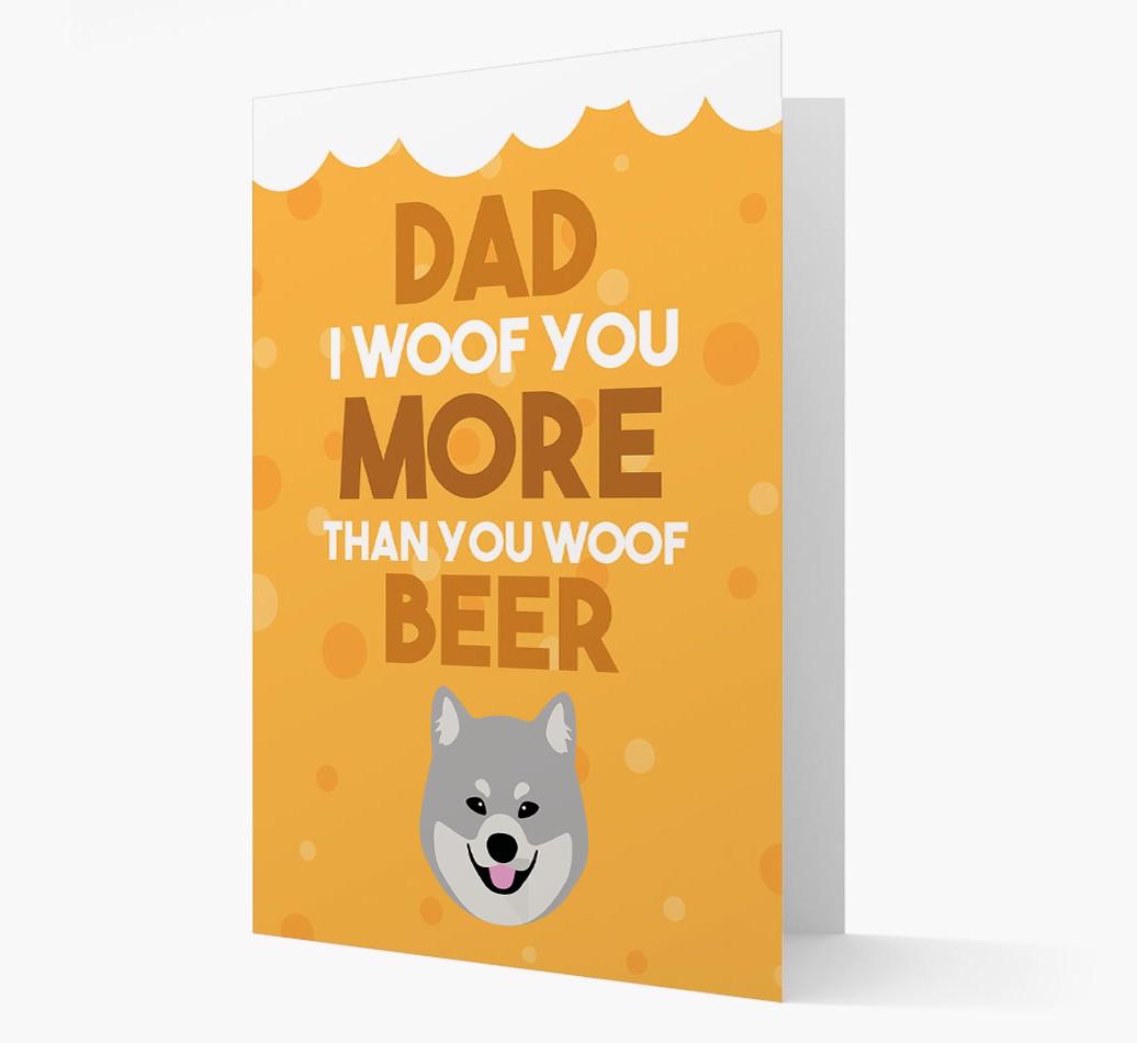 'Woof you more than you woof Beer' Card with {breedFullName} Icon