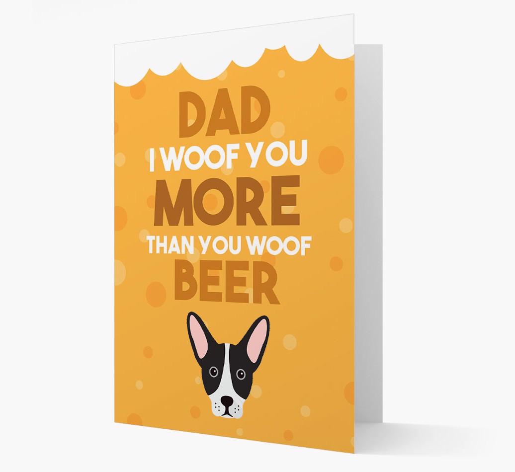 'Woof you more than you woof Beer' Card with {breedFullName} Icon