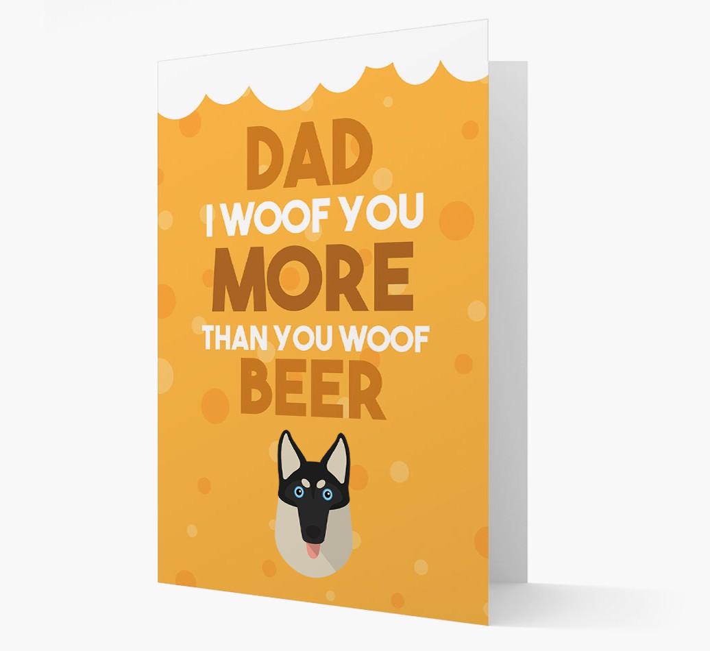 'Woof you more than you woof Beer' Card with {breedFullName} Icon