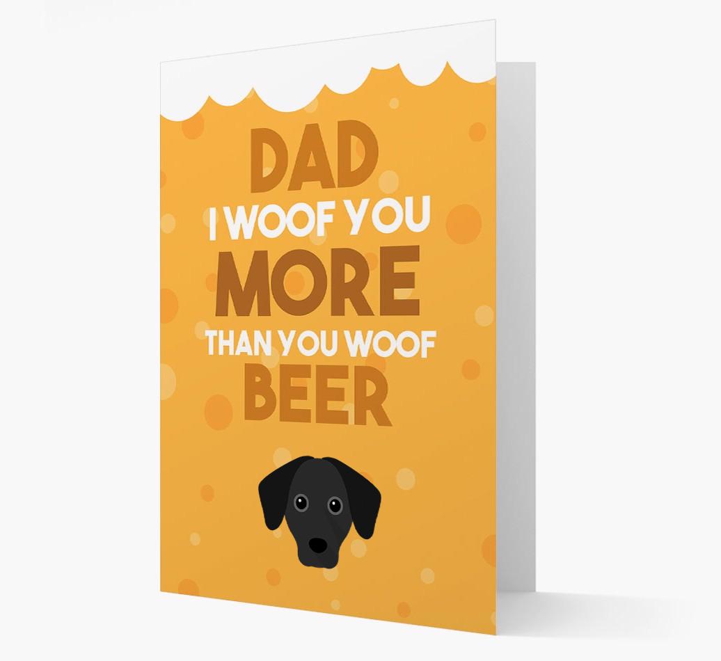 'Woof you more than you woof Beer' Card with {breedFullName} Icon
