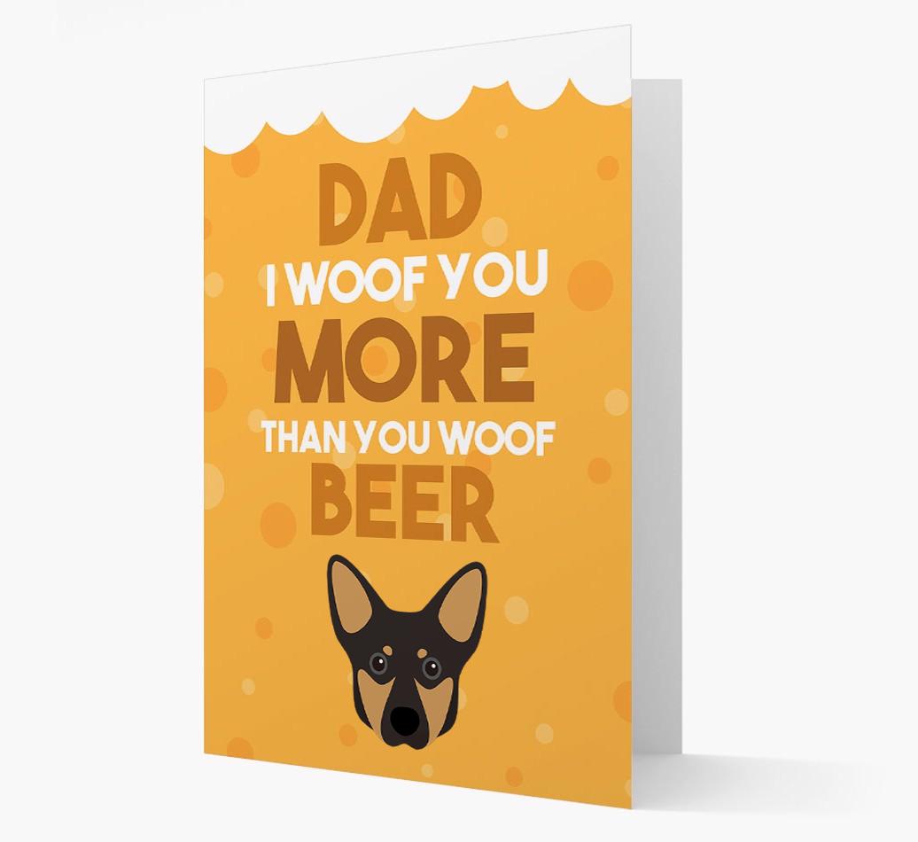 'Woof you more than you woof Beer' Card with {breedFullName} Icon