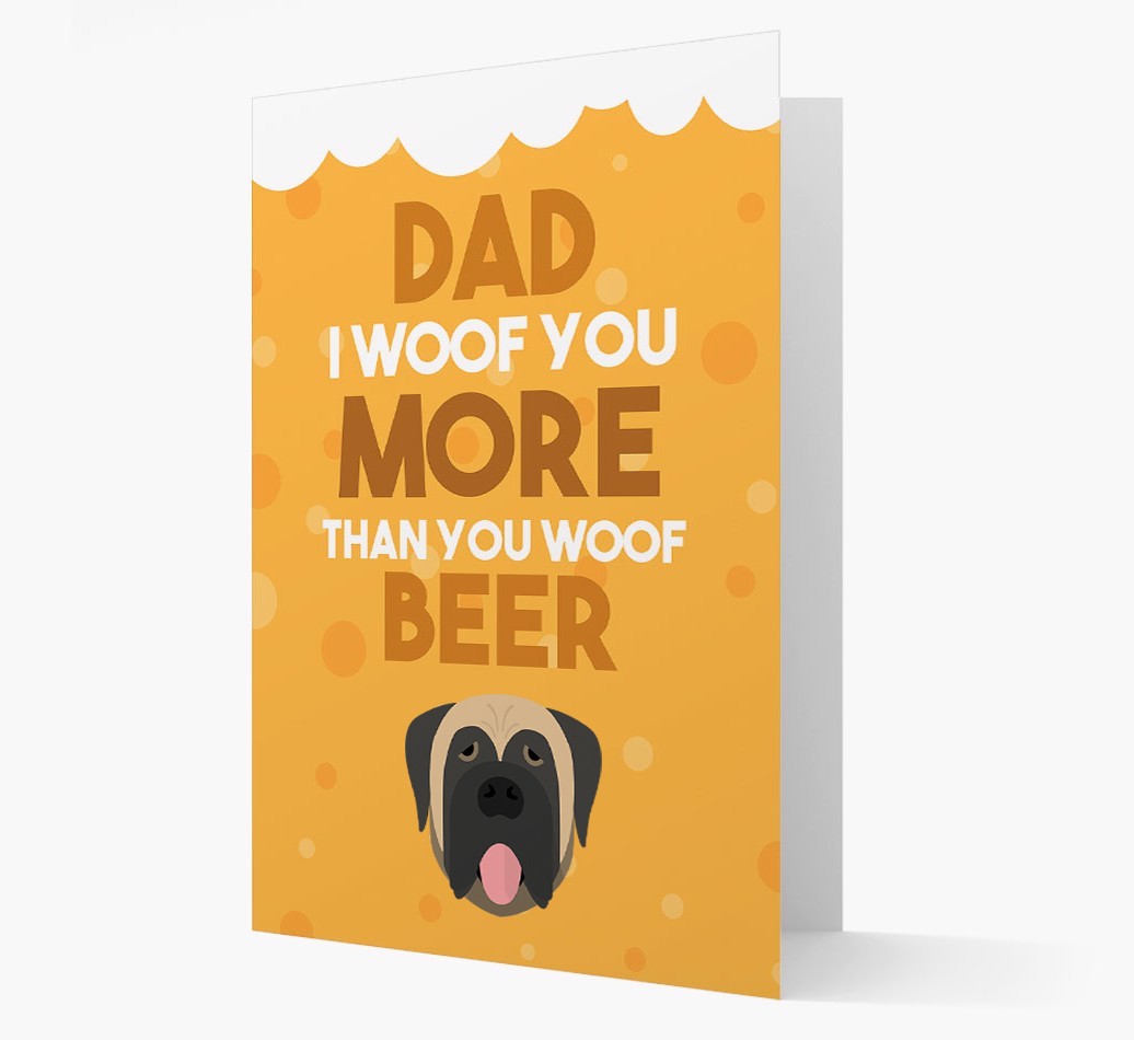 'Woof you more than you woof Beer' Card with {breedFullName} Icon