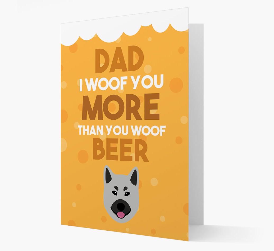 'Woof you more than you woof Beer' Card with {breedFullName} Icon