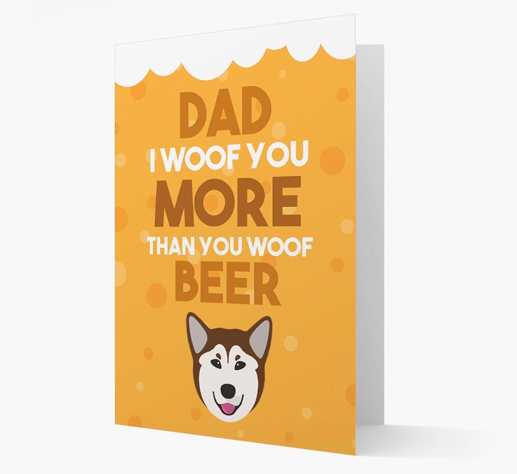 'Woof you more than you woof Beer' Card with {breedFullName} Icon