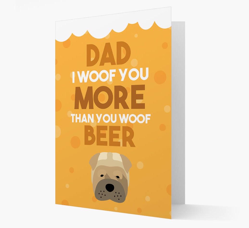 'Woof you more than you woof Beer' Card with {breedFullName} Icon