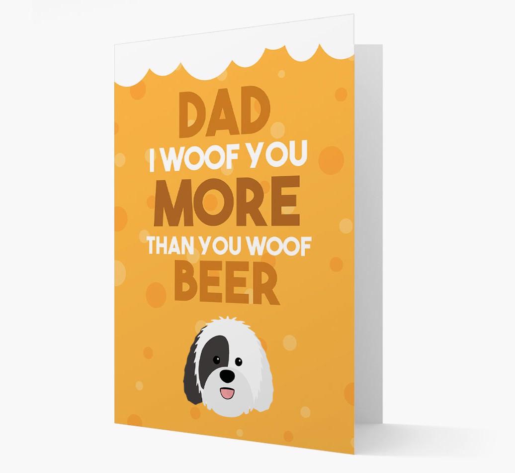 'Woof you more than you woof Beer' Card with {breedFullName} Icon