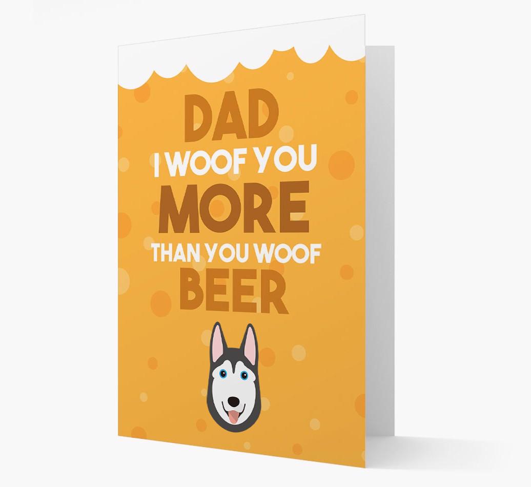 'Woof you more than you woof Beer' Card with {breedFullName} Icon
