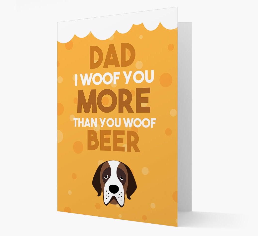 'Woof you more than you woof Beer' Card with {breedFullName} Icon