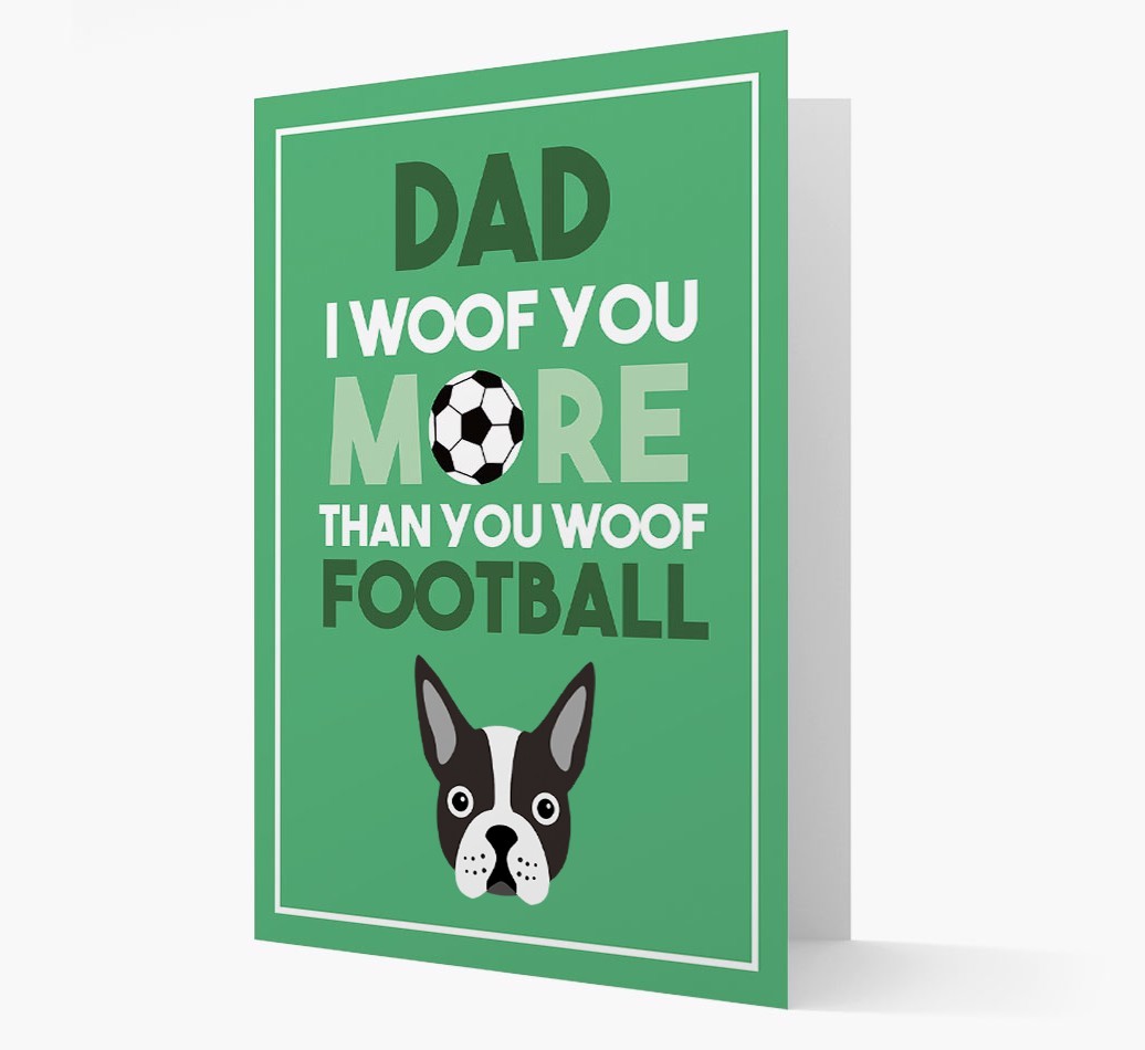 'Woof you more than you woof Football' Card with {breedFullName} Icon