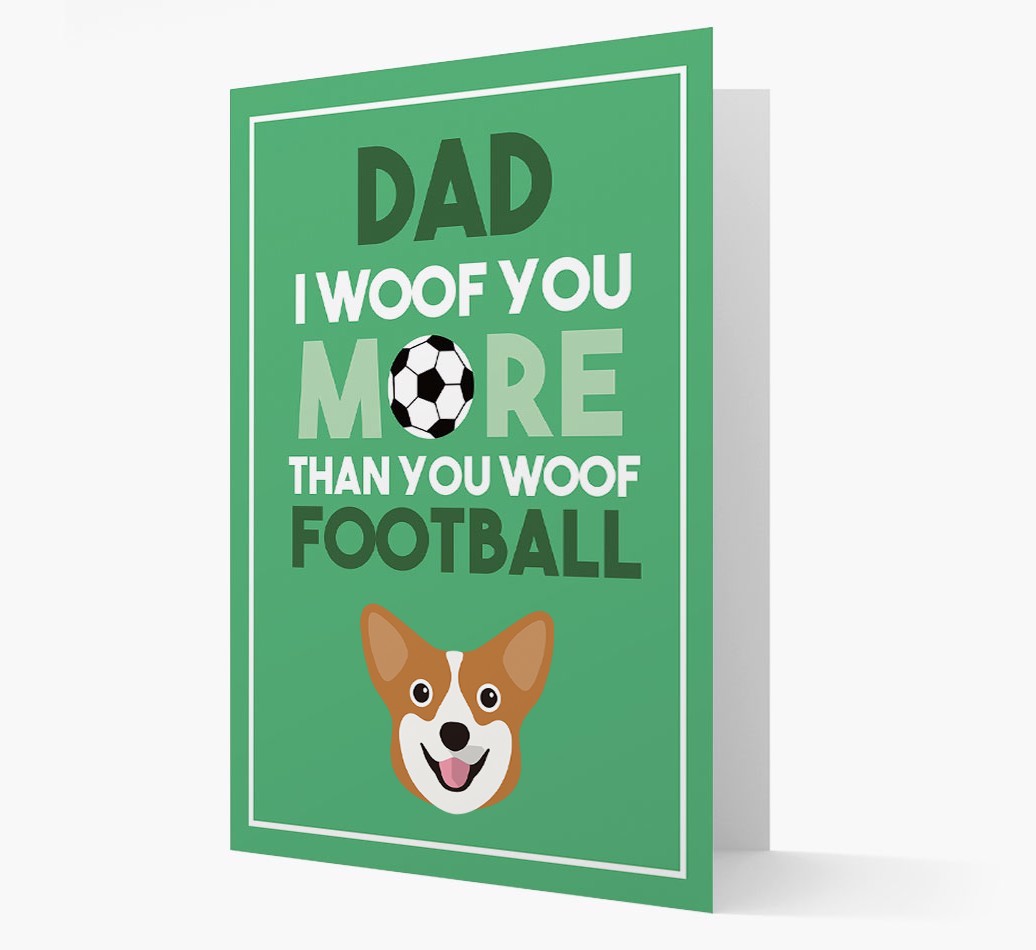 'Woof you more than you woof Football' Card with {breedFullName} Icon
