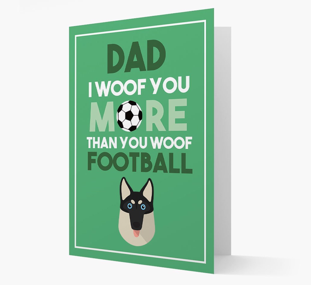 'Woof you more than you woof Football' Card with {breedFullName} Icon