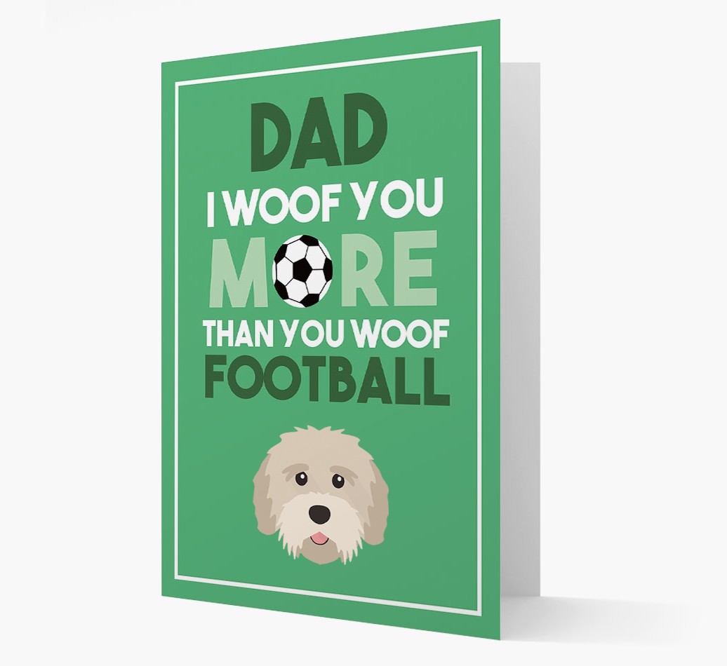 'Woof you more than you woof Football' Card with {breedFullName} Icon