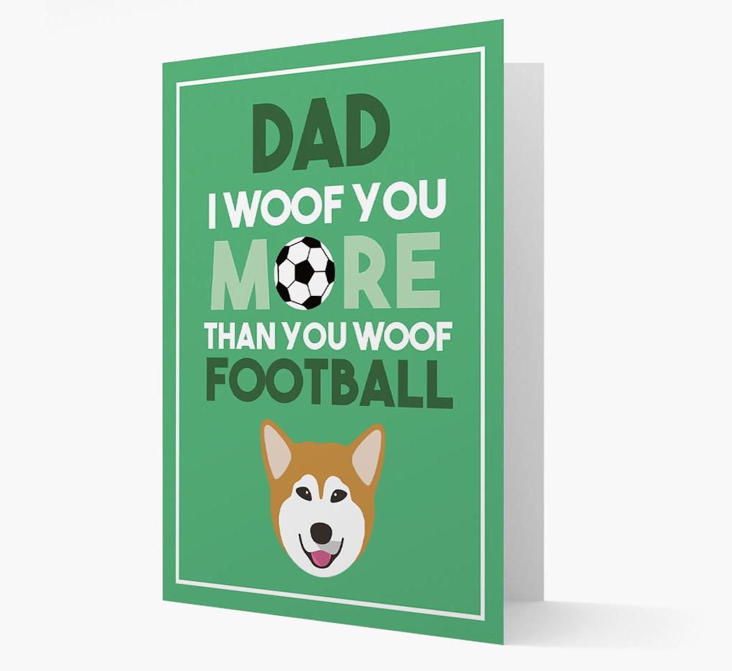 'Woof you more than you woof Football' Card with {breedFullName} Icon