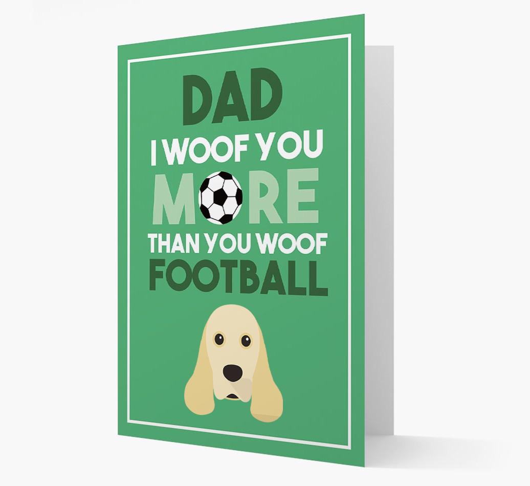 'Woof you more than you woof Football' Card with {breedFullName} Icon