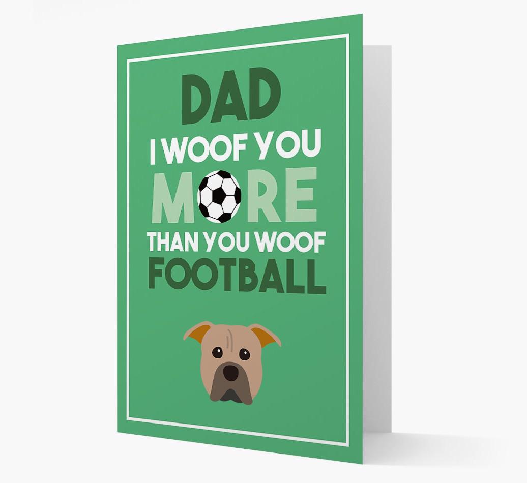 'Woof you more than you woof Football' Card with {breedFullName} Icon