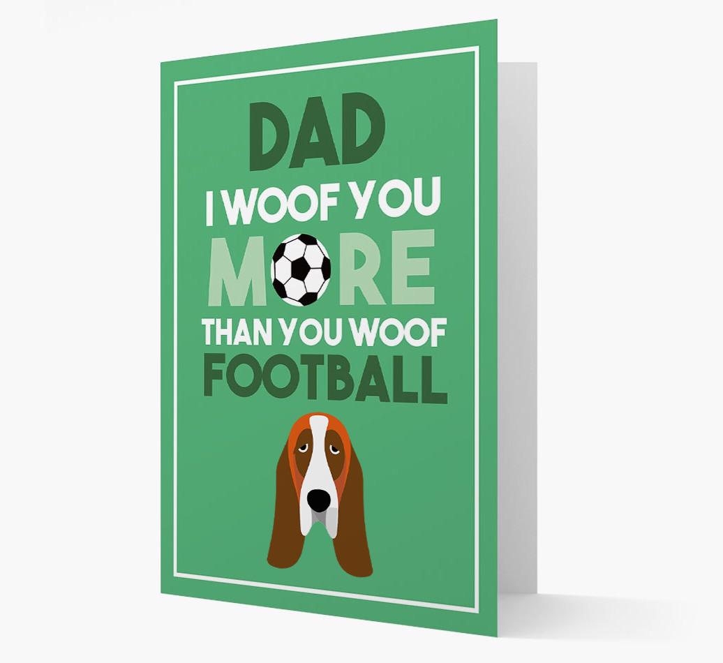 'Woof you more than you woof Football' Card with {breedFullName} Icon