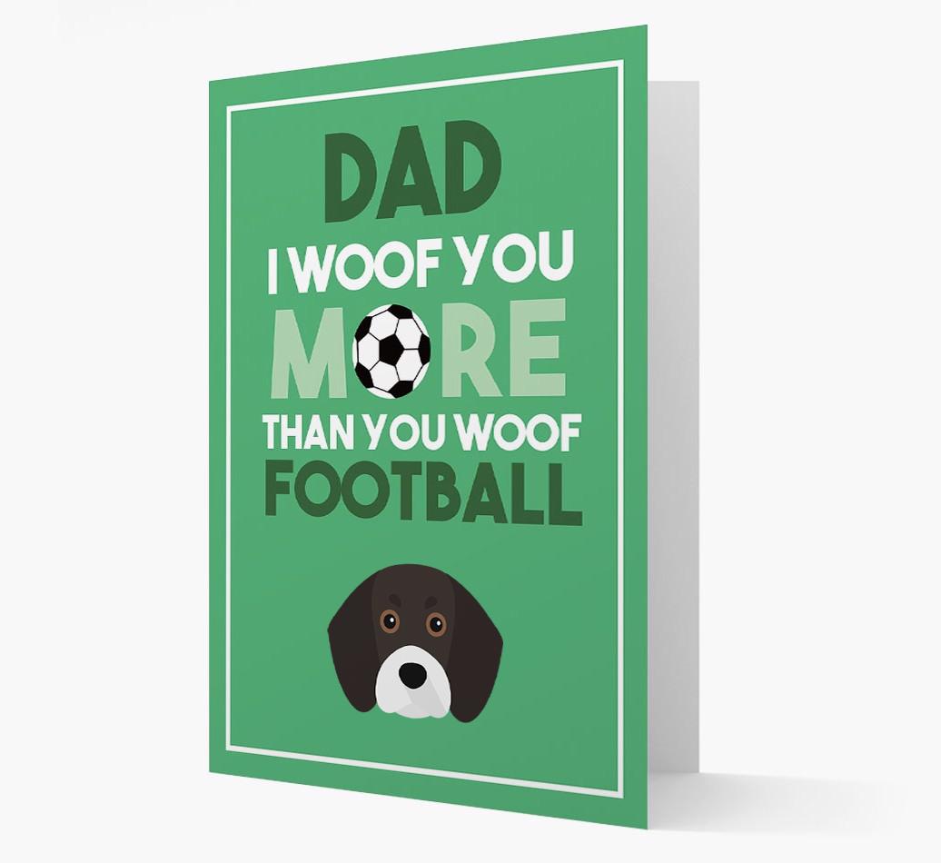 'Woof you more than you woof Football' Card with {breedFullName} Icon