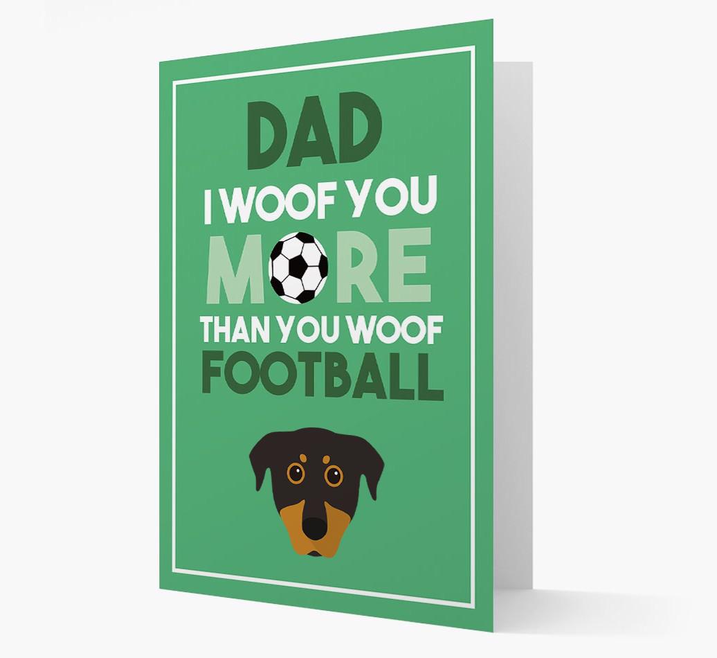 'Woof you more than you woof Football' Card with {breedFullName} Icon