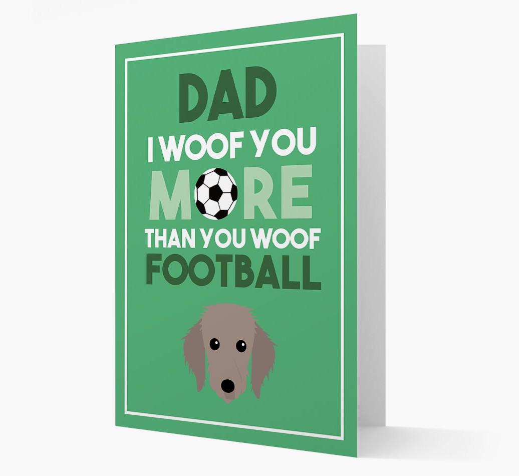 'Woof you more than you woof Football' Card with {breedFullName} Icon