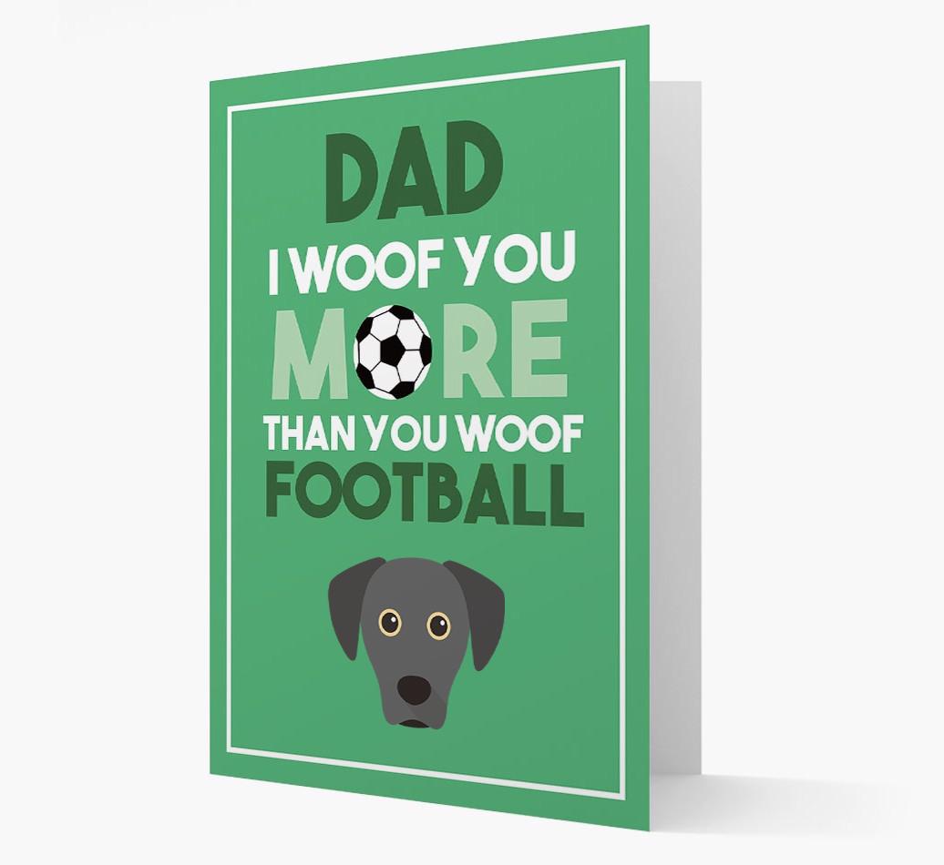'Woof you more than you woof Football' Card with {breedFullName} Icon