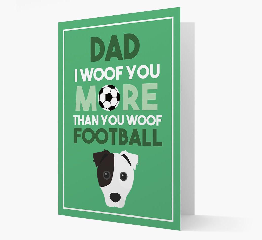 'Woof you more than you woof Football' Card with {breedFullName} Icon
