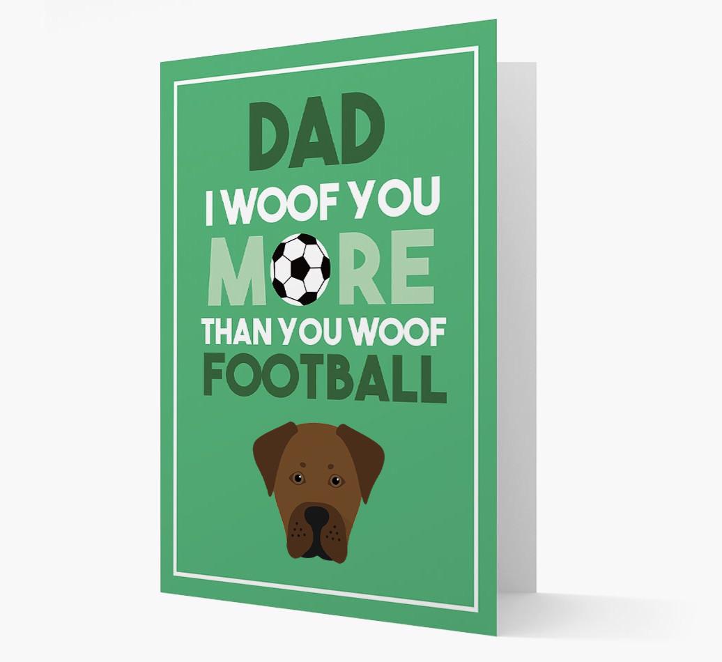 'Woof you more than you woof Football' Card with {breedFullName} Icon