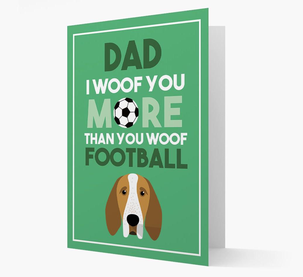 'Woof you more than you woof Football' Card with {breedFullName} Icon