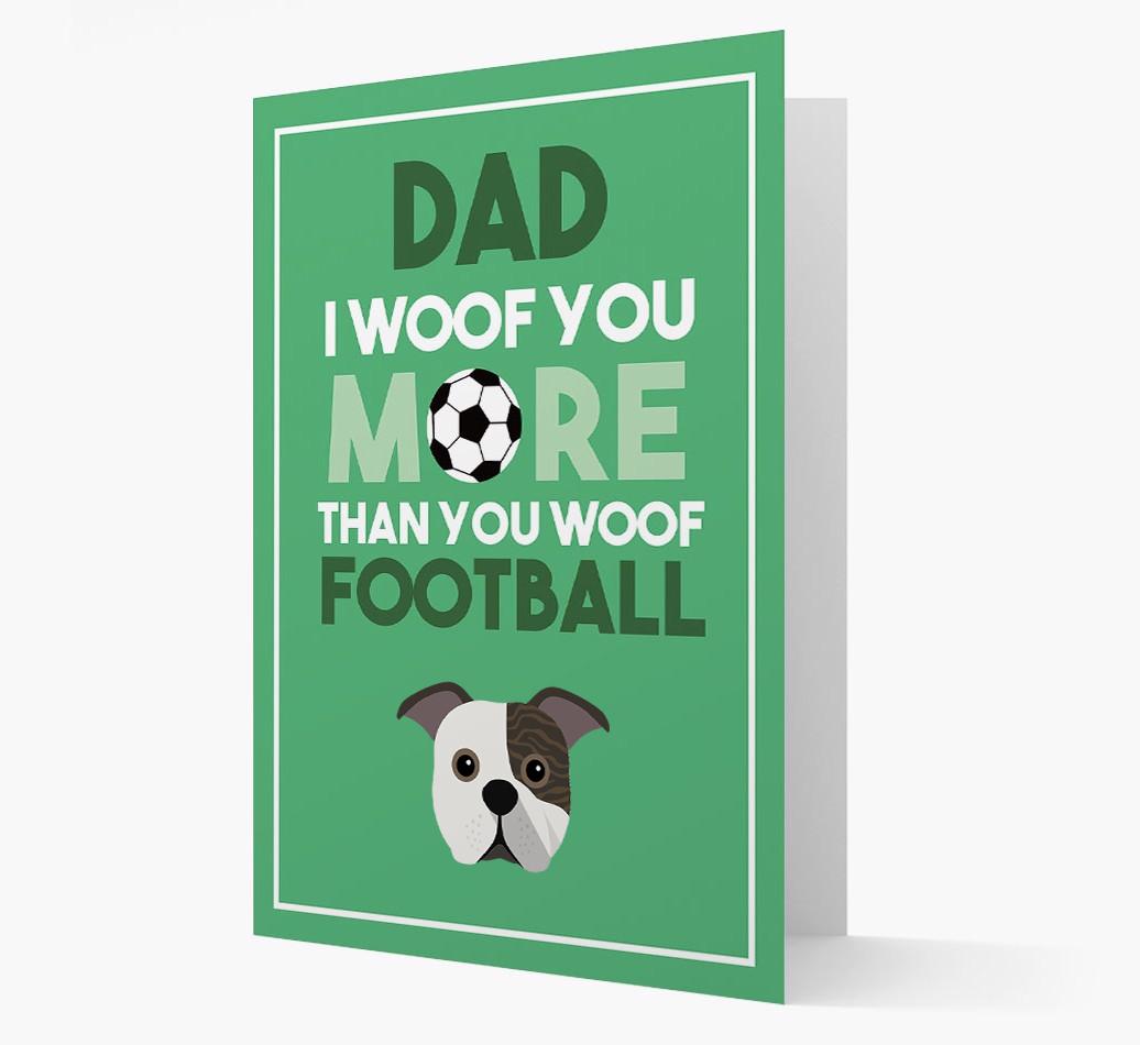 'Woof you more than you woof Football' Card with {breedFullName} Icon