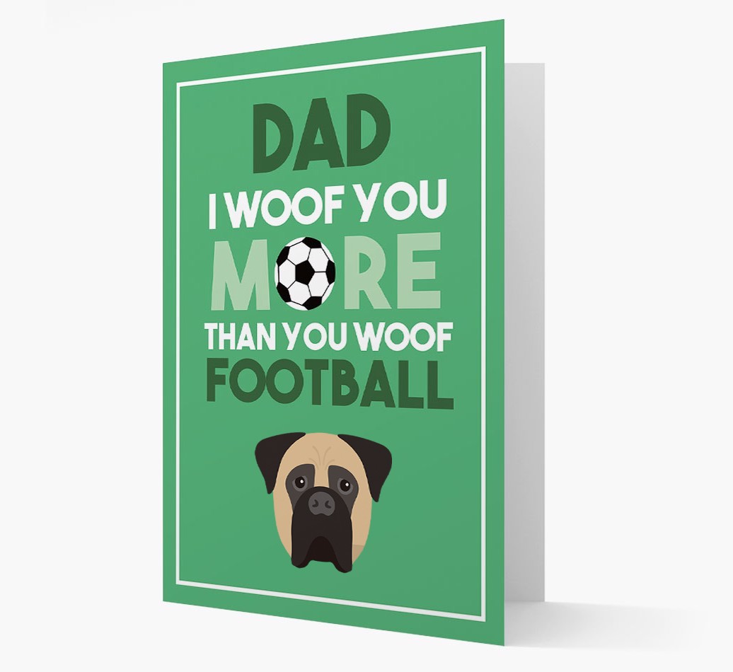 'Woof you more than you woof Football' Card with {breedFullName} Icon
