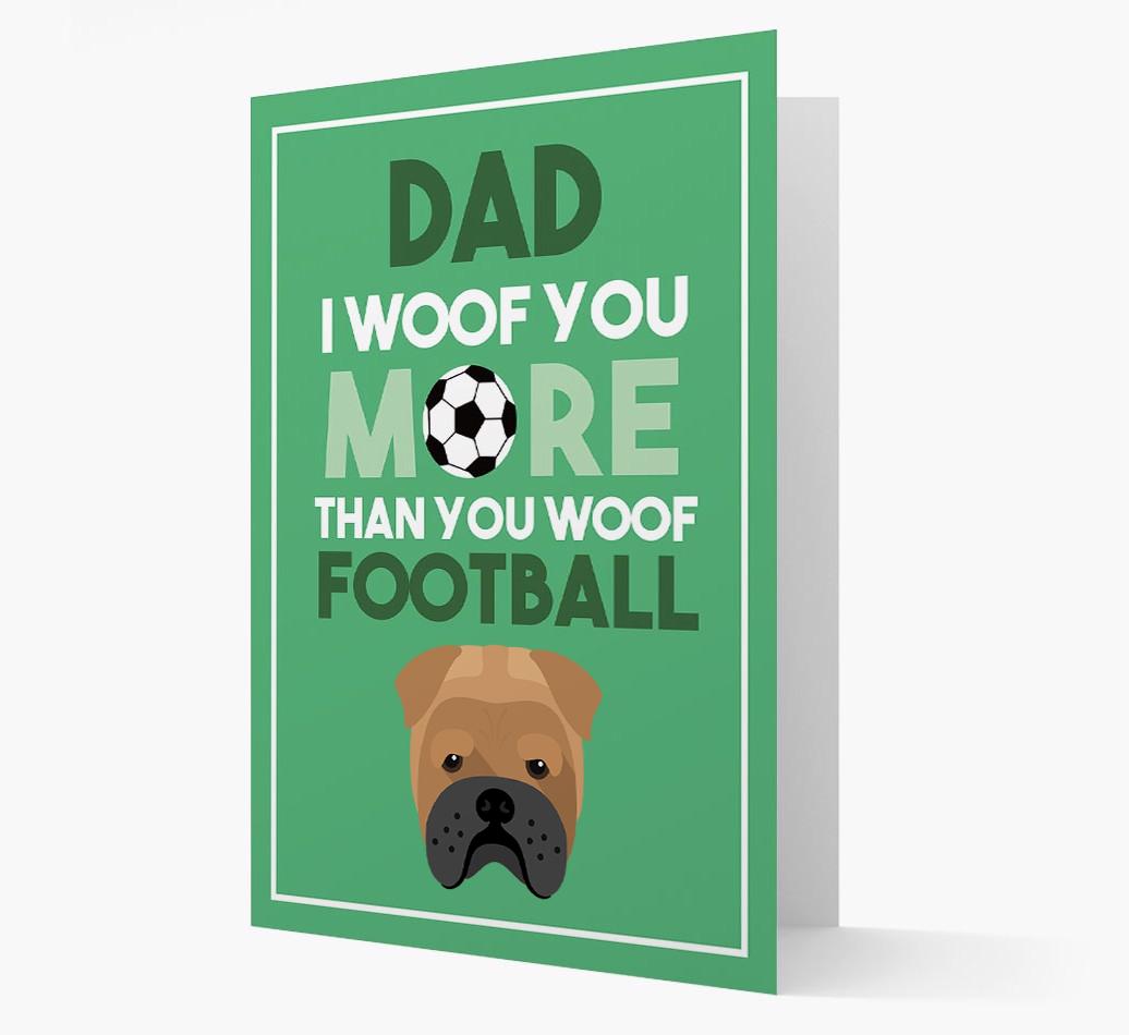 'Woof you more than you woof Football' Card with {breedFullName} Icon