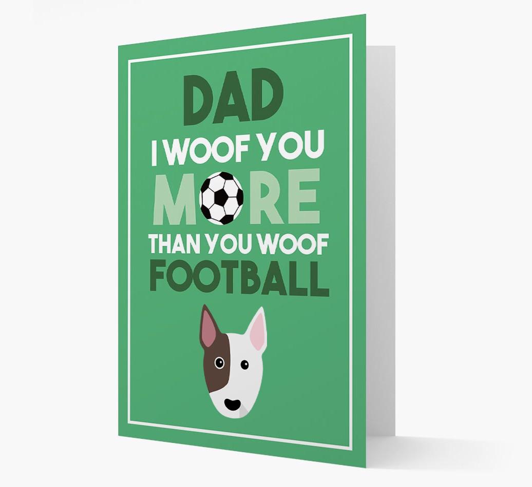 'Woof you more than you woof Football' Card with {breedFullName} Icon