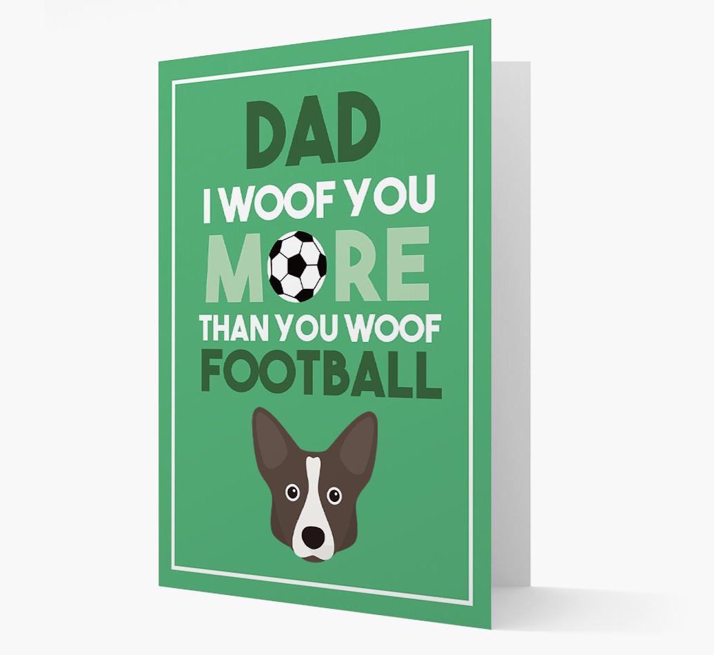 'Woof you more than you woof Football' Card with {breedFullName} Icon